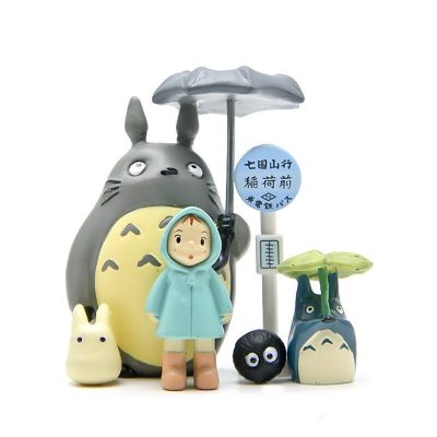 6pcs lot Totoro Bus Station Coal Ball Xiaomei Umbrella Totoro Micro Landscape Action Figures Model Dolls 1 - Totoro Merchandise