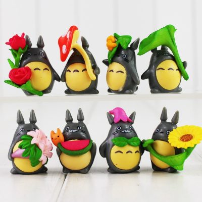 8pcs Lot My Neighbor Totoro Figure Toy Chinchilla with Flowers Miyazaki Hayao Anime Mini Model Doll - Totoro Merchandise