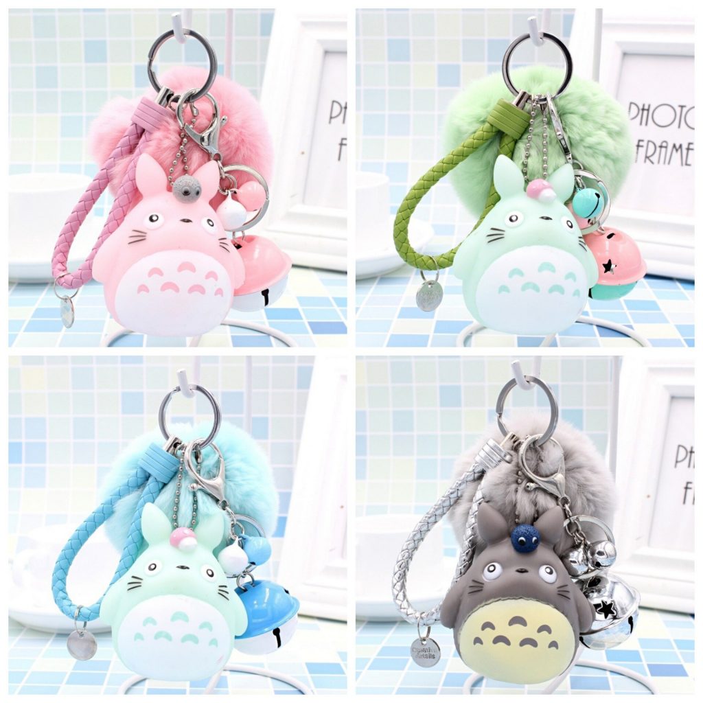 Cute Animal Crossing Totoro Animal Keyring Fur Pompom Women Keychain Trinket Key Chains Car Bag Pendent 1 - Totoro Merchandise