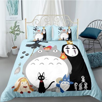 My Neighbor Totoro Bedding Set Cartoon Kids Gift Anime Bed Linen Quilt Duvet Cover Sets Home 3 - Totoro Merchandise