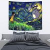 Totoro Starry Night Studio Ghibli Tapestry Horizontal BED Mockup - Totoro Merchandise