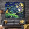 Totoro Starry Night Studio Ghibli Tapestry Horizontal BRICK WALL Mockup - Totoro Merchandise