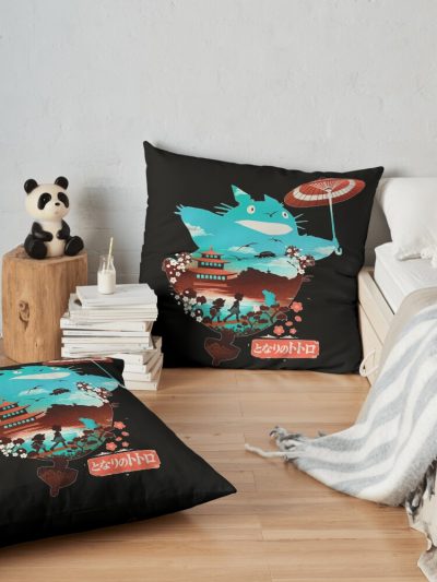 New Totoro, Ghibli, Studio Ghibli, My Neighbor Totoro, Ghibli Totoro Manga Throw Pillow Official Totoro Merch