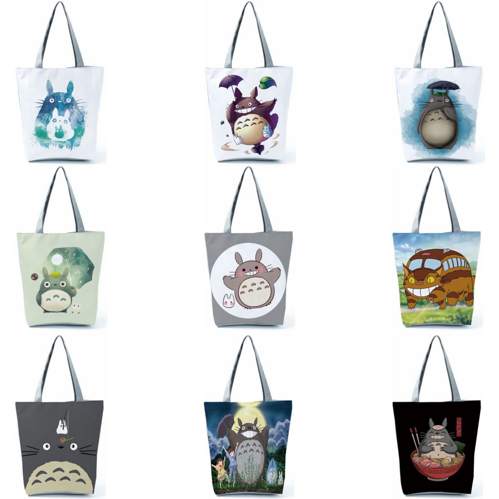 Cute Cartoon Totoro Printed Womens Handbags Tote Art Shoulder Bag School Students Book Bag Reusable Shoppers - Totoro Merchandise